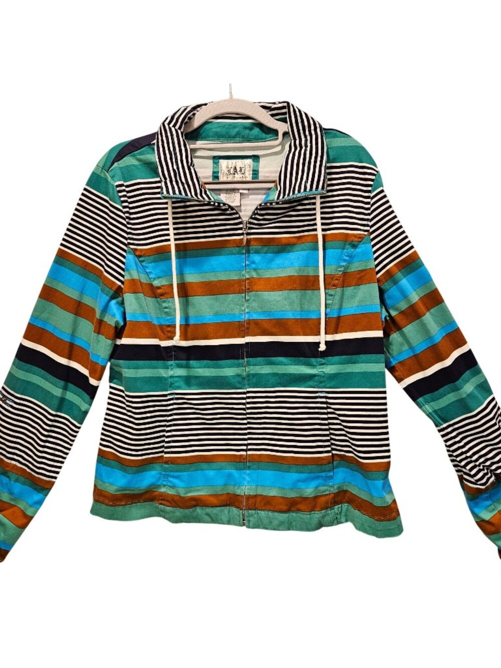 LAL cotton jacket Womens L Colorful beachy boho zip fun festive Colorful hippie